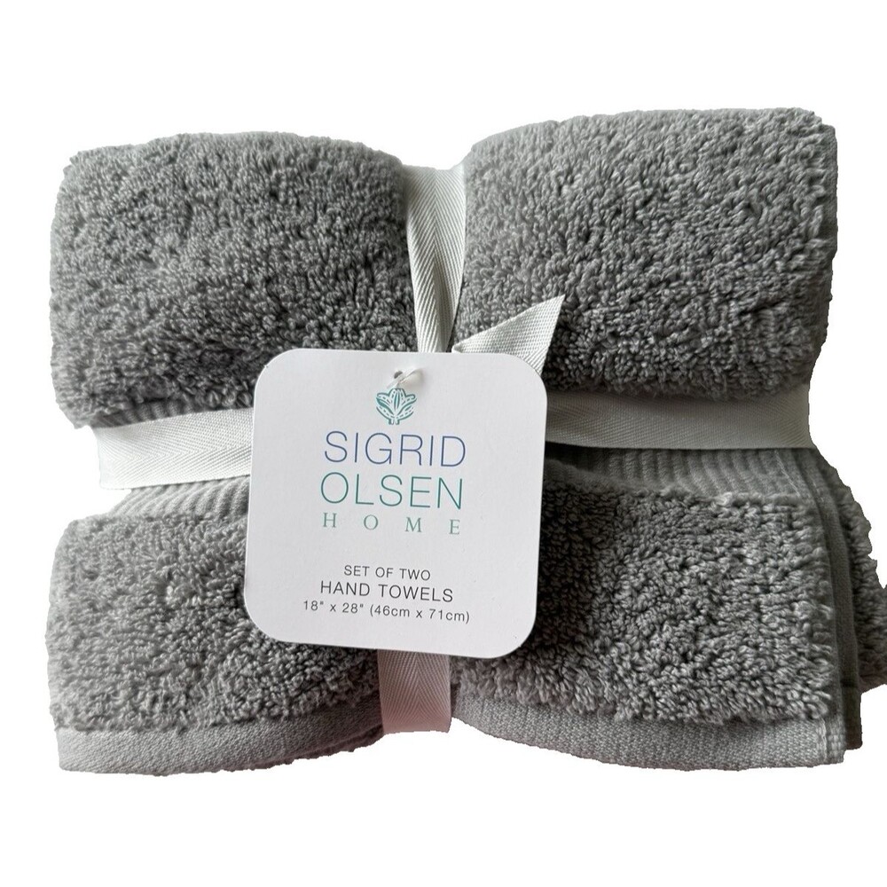 Sigrid Olsen Hand Towels Gray Soft 100% Cotton 18X28 Set Of 2